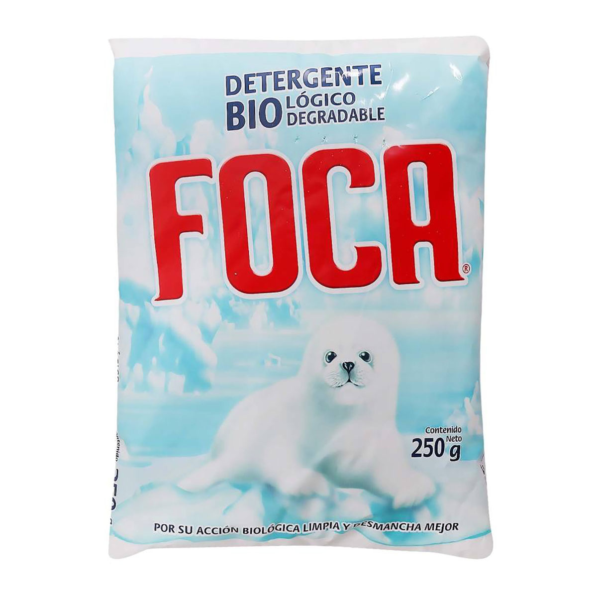 Detergente Foca 250gr en canasta en casa